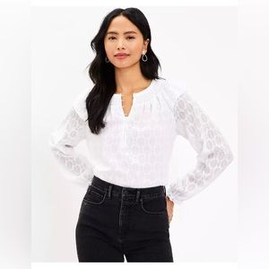 Loft Top Blouse, White Shimmer, Size Medium, NWT